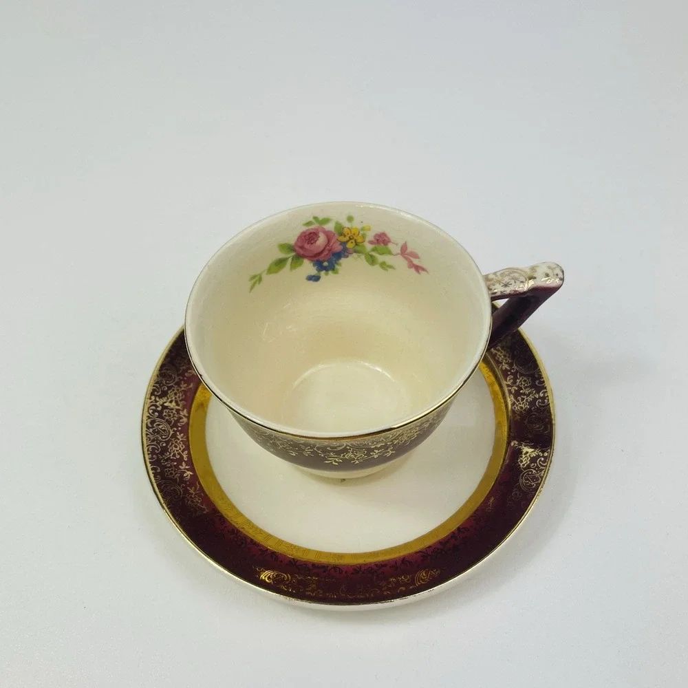 Century by Salem Aristocrat‎ 23 Karat Gold Tea Cup and Saucer Floral Crazing